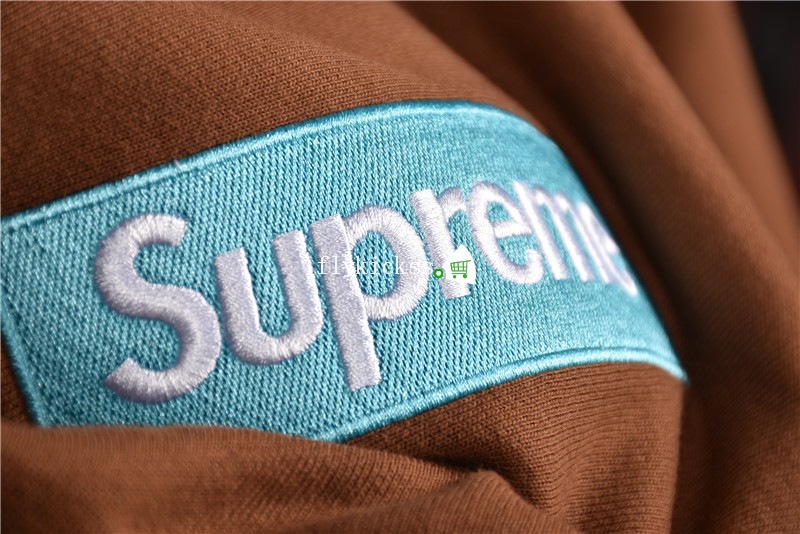 Supreme Brown Hoodie With Light Blue Box Logo